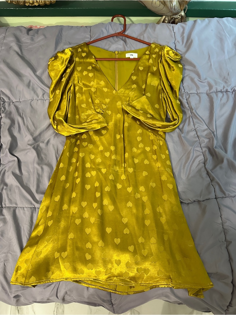 LPA Gold Heart-Print V-Neck Midi Dress